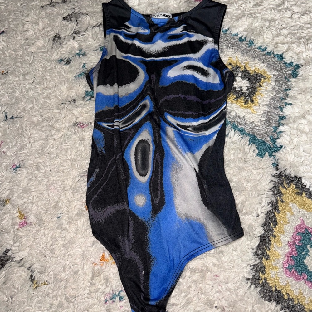 Fashion Nova blue and black and grey bodysuit- like brand new